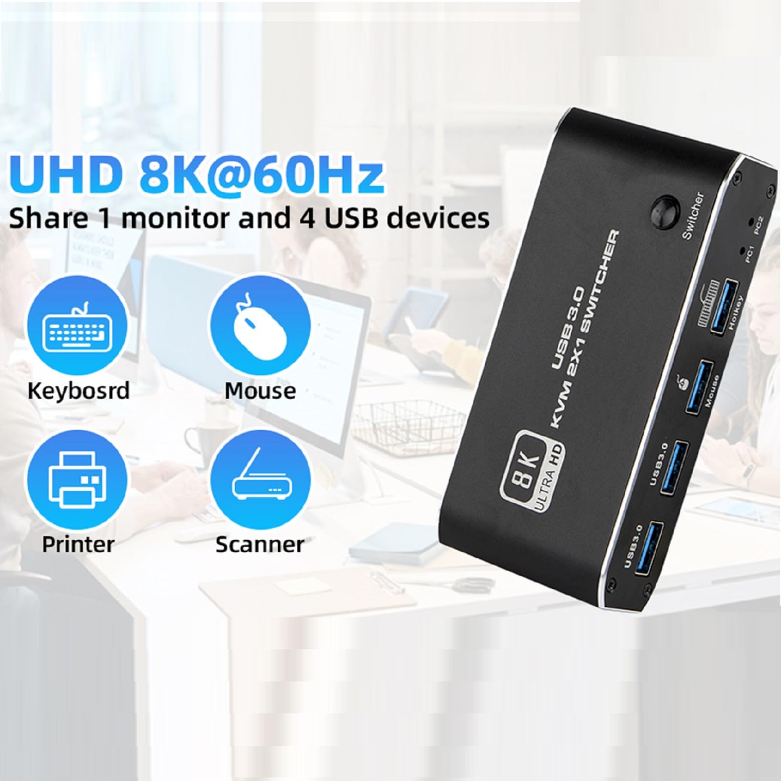 Amazon | HDMI KVMスイッチ、HDMI 2.1デュアルポートデュアルシェア